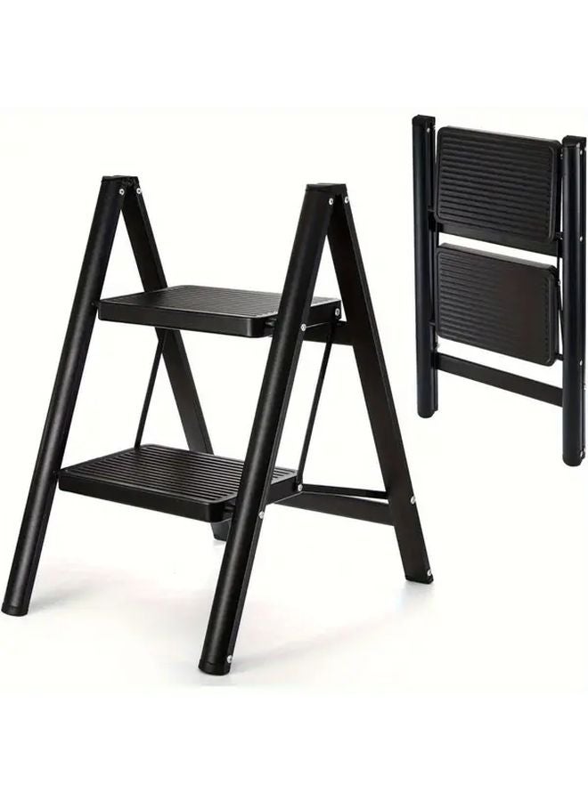 Two Step Folding Ladder Lightweight Portable Metal Stool with Non Slip Wide Steps - Image 1