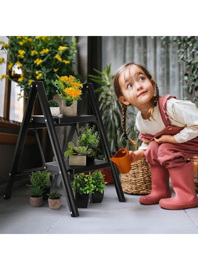 Two Step Folding Ladder Lightweight Portable Metal Stool with Non Slip Wide Steps - Image 2