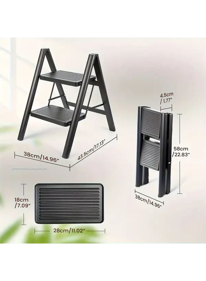 Two Step Folding Ladder Lightweight Portable Metal Stool with Non Slip Wide Steps - Image 5