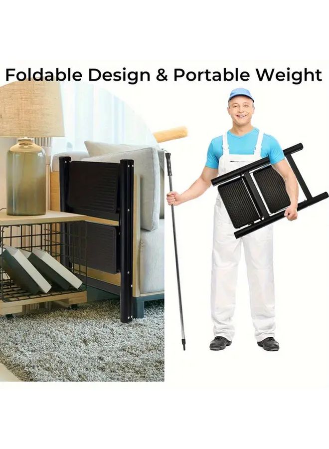 Two Step Folding Ladder Lightweight Portable Metal Stool with Non Slip Wide Steps - Image 3