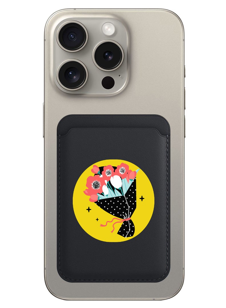 Theodor Magnetic Wallet, Compatible with MagSafe Wallet, for iPhone Wallet, for iPhone 16/15/14/13/12 Series, Not for iPhone 13/12 mini, 3 Card Holder, Vegan Leather, Black - Bouquet vector - Image 1