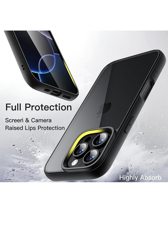 جراب لهاتف iPhone 16 Pro مقاس 6.3 بوصة، غطاء ممتص الصدمات للهاتف، إطار TPU غير لامع بلون صلب، غطاء خلفي شفاف مضاد للخدش (أسود) - Image 3
