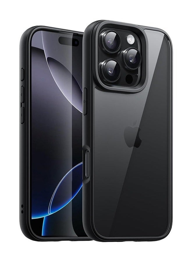 جراب لهاتف iPhone 16 Pro مقاس 6.3 بوصة، غطاء ممتص الصدمات للهاتف، إطار TPU غير لامع بلون صلب، غطاء خلفي شفاف مضاد للخدش (أسود) - Image 1