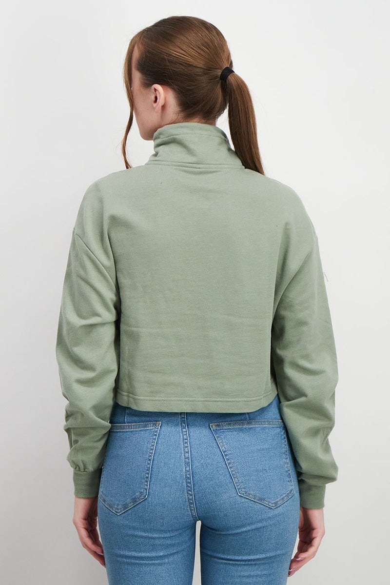 XOXO Women Cropped Plain Long Sleeve Sweater, Tea Olive - Image 3