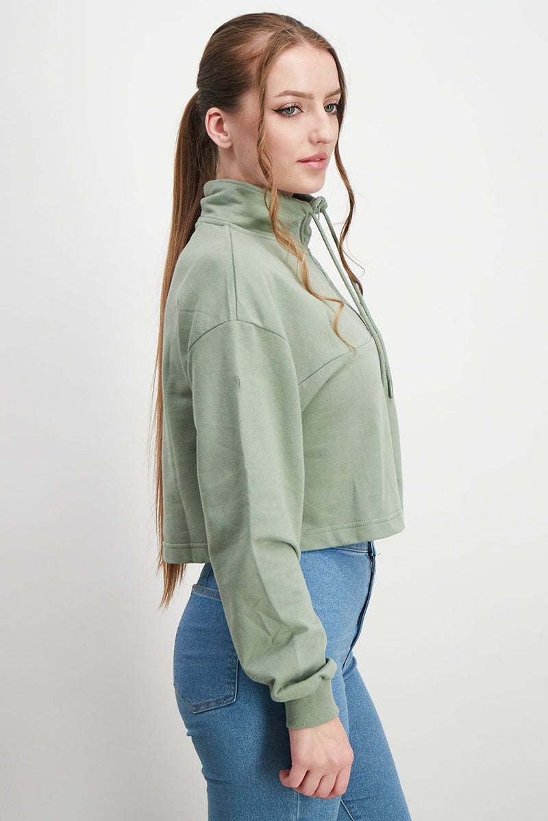 XOXO Women Cropped Plain Long Sleeve Sweater, Tea Olive - Image 2