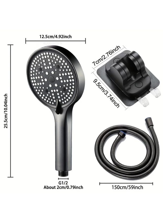 Gray High Pressure Rain Showerhead with 6 Spray Modes Handheld Shower System - Image 3