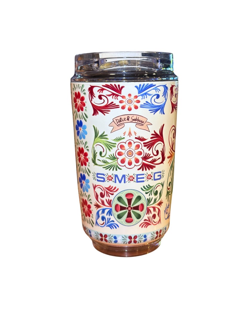 smeg Coffee Mug, 50s Style Wall Mug, Leak Proof Anti Slip Insulated Travel Mug, Lightweight And Portable Coffee Tumbler, Easy To Clean Thermos Cup For Tea Coffee, (1pc, Multicolour Beige, 320ml) - Image 1