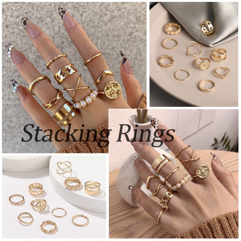 YEEZII 68 Pcs Gold Knuckle Rings Set for Women, Stackable Boho Joint Finger Midi Rings Silver Hollow Carved Crystal Stacking Ring Pack - Image 5