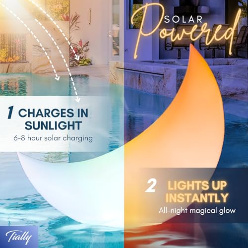 TIALLY Floating Pool Lights for Swimming Pool Solar Powered - 24" Crescent Moon - LED Lights for Pool Weddings - Pool Party Decor for Outdoor (2 Pack) - Image 4