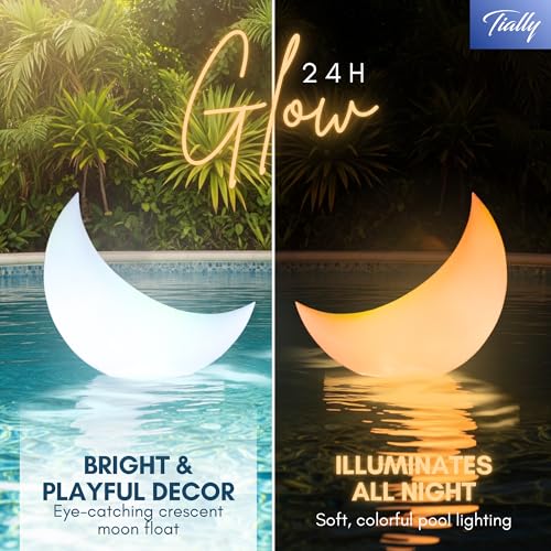 TIALLY Floating Pool Lights for Swimming Pool Solar Powered - 24" Crescent Moon - LED Lights for Pool Weddings - Pool Party Decor for Outdoor (2 Pack) - Image 5