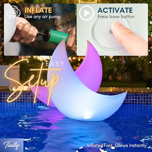 TIALLY Floating Pool Lights for Swimming Pool Solar Powered - 24" Crescent Moon - LED Lights for Pool Weddings - Pool Party Decor for Outdoor (2 Pack) - Image 3
