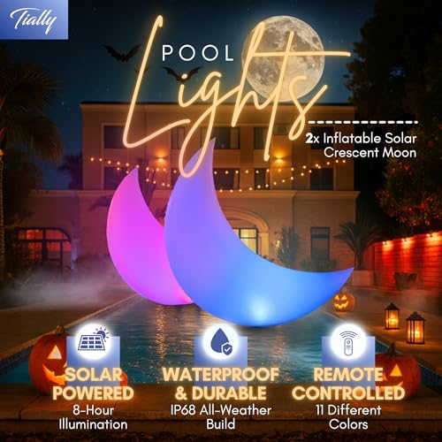 TIALLY Floating Pool Lights for Swimming Pool Solar Powered - 24" Crescent Moon - LED Lights for Pool Weddings - Pool Party Decor for Outdoor (2 Pack) - Image 2