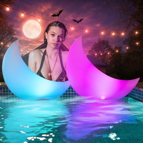 TIALLY Floating Pool Lights for Swimming Pool Solar Powered - 24" Crescent Moon - LED Lights for Pool Weddings - Pool Party Decor for Outdoor (2 Pack) - Image 1