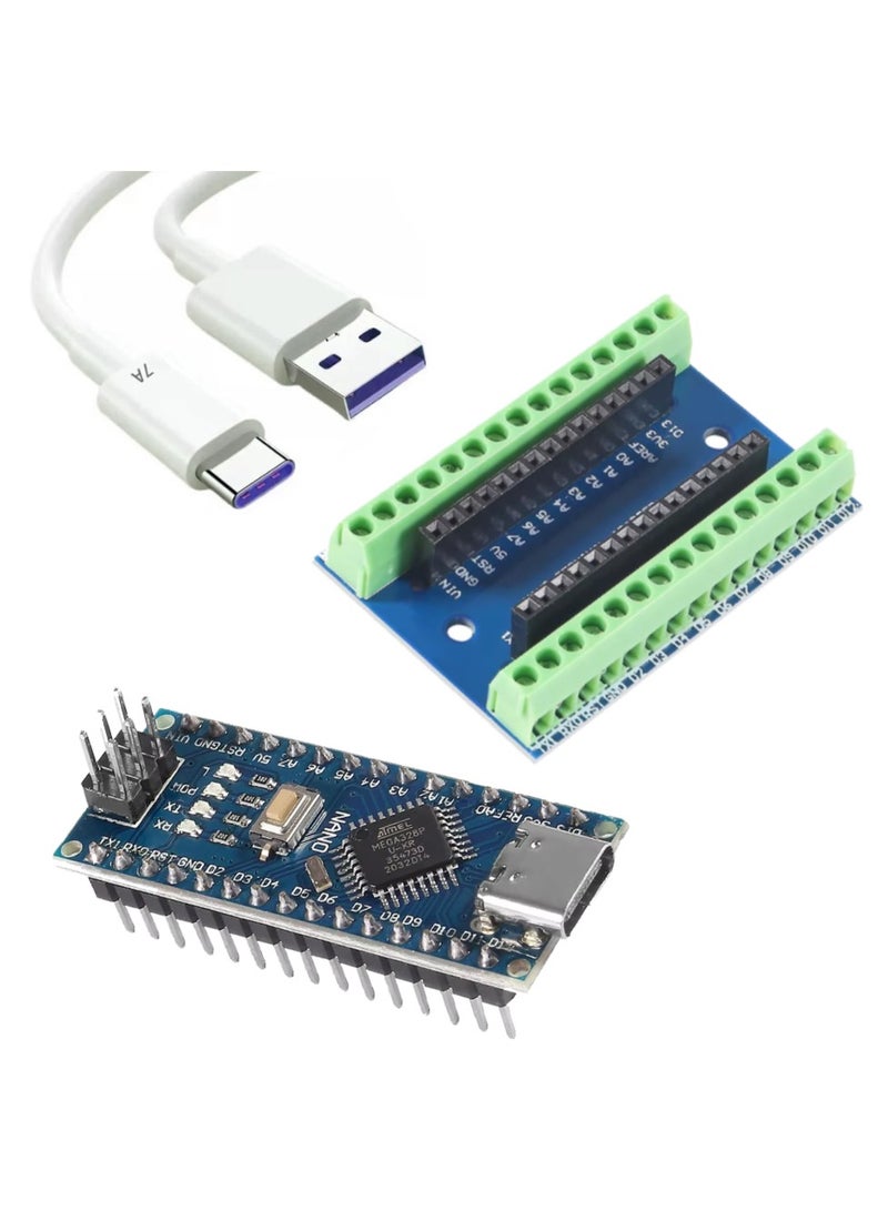 Nano V3.0 ATmega328P Microcontroller Board, Shield Screw Terminal Expansion Board, Type C Cable - Image 1