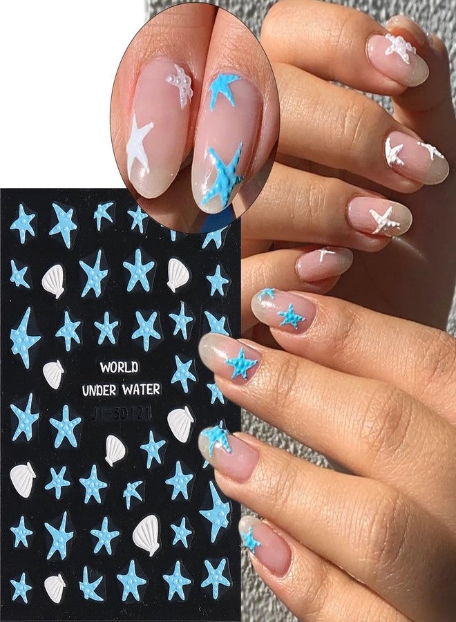 Fcozpjk Summer Ocean Nail Stickers, Starfish & Sea Horse Nail Decals, 4 Sheets 5D Embossed Vacation Nail Art - Image 4