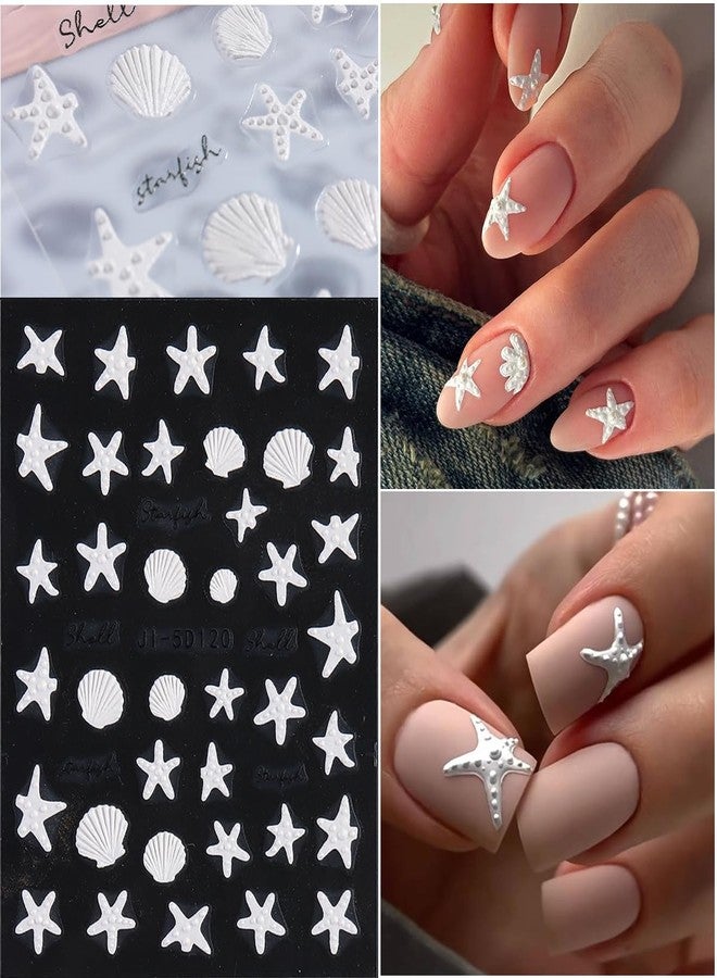 Fcozpjk Summer Ocean Nail Stickers, Starfish & Sea Horse Nail Decals, 4 Sheets 5D Embossed Vacation Nail Art - Image 3