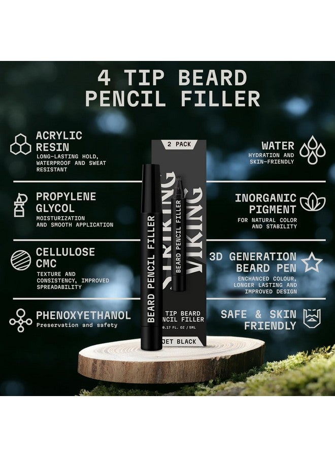 Striking Viking Striking Viking 2 Pack Beard Pencil Filler for Men with 4 Tips (Jet Black) - Fill, Shape & Define with this Long-Lasting, Waterproof Beard Pen Kit Including Brush - Image 3