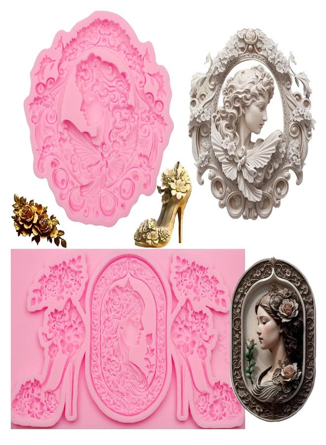 Xcake Lcook Victorian Cameo Resin Molds Silicone Floral Clay Molds for Crafts Flower High Heel Chocolate Mold for Cupcake Topper Candy Sugar Craft Gum Clay Resin DIY Jewelry Making Set of 2 - Image 1