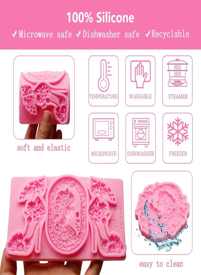 Xcake Lcook Victorian Cameo Resin Molds Silicone Floral Clay Molds for Crafts Flower High Heel Chocolate Mold for Cupcake Topper Candy Sugar Craft Gum Clay Resin DIY Jewelry Making Set of 2 - Image 3