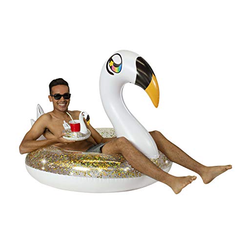 PoolCandy Swan Glitter Pool Float 48 with Drink Holders PC6048GSW - Image 1