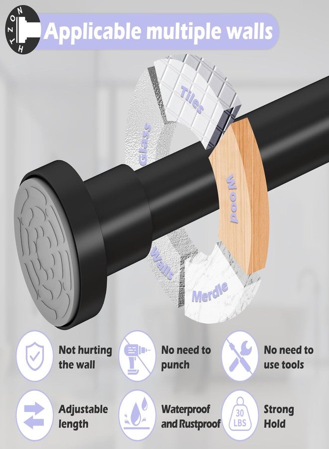 HTZON Shower Curtain Rod Spring Tension:Black Shower Rods for Bathroom 34 to 43 Inch,1 Inch Modern Heavy Duty Adjustable Tension Shower Curtain Rod No Drilling No-Slip Easy Install,Matte Black - Image 4