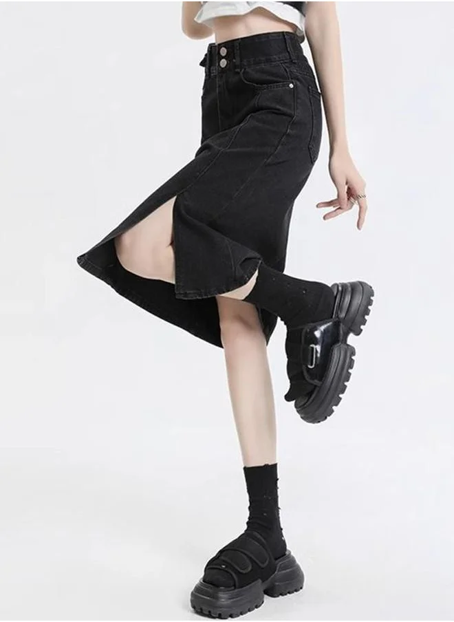 يونيكي Black A-Line Knee-Length Denim Skirts