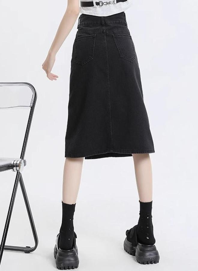 YUNIQEE Black A-Line Knee-Length Denim Skirts - Image 3