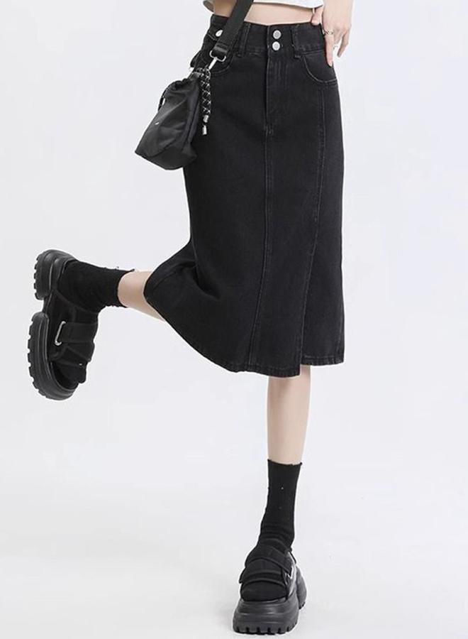 YUNIQEE Black A-Line Knee-Length Denim Skirts - Image 4