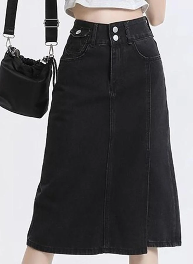 YUNIQEE Black A-Line Knee-Length Denim Skirts
