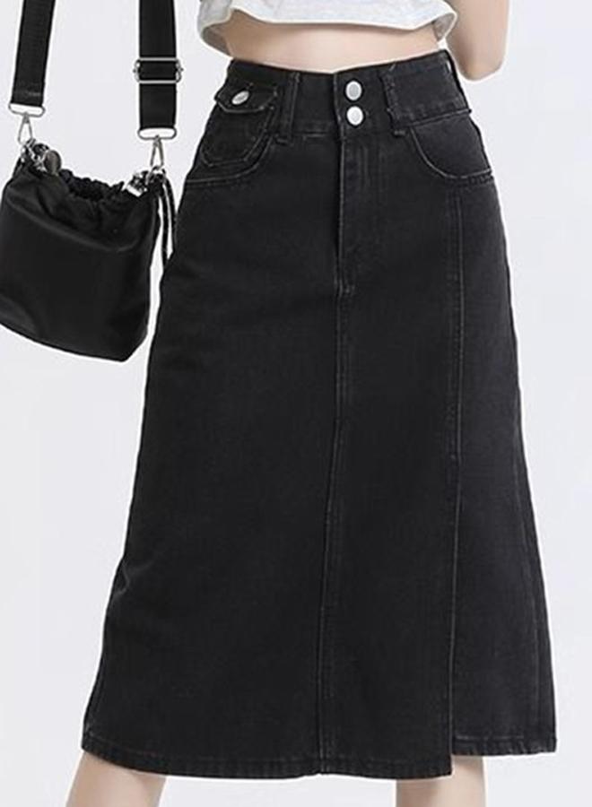 YUNIQEE Black A-Line Knee-Length Denim Skirts - Image 5
