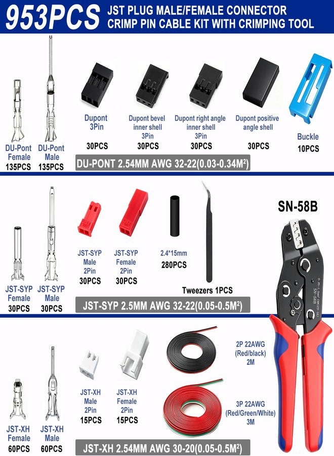 Taiss 75 Sets Servo Connector,JST Plug Male/Female Connector Crimp Pin Cable Kit with Crimping Tool SN-58B 0.25-1.5mm ²(AWG23-16),Compatible JST SYP - Image 2