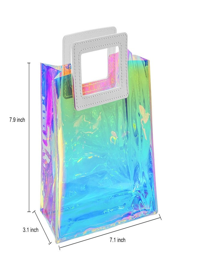 Caleihd Holographic Small Gift Bags 2 Pack 7.9 * 7.1 * 3.9 Inch with Handles for Women, Girls, Birthday, Christmas, Bachelorette Party Favors, Shopping Reusable Clear Gift Wrap Bag - Image 2