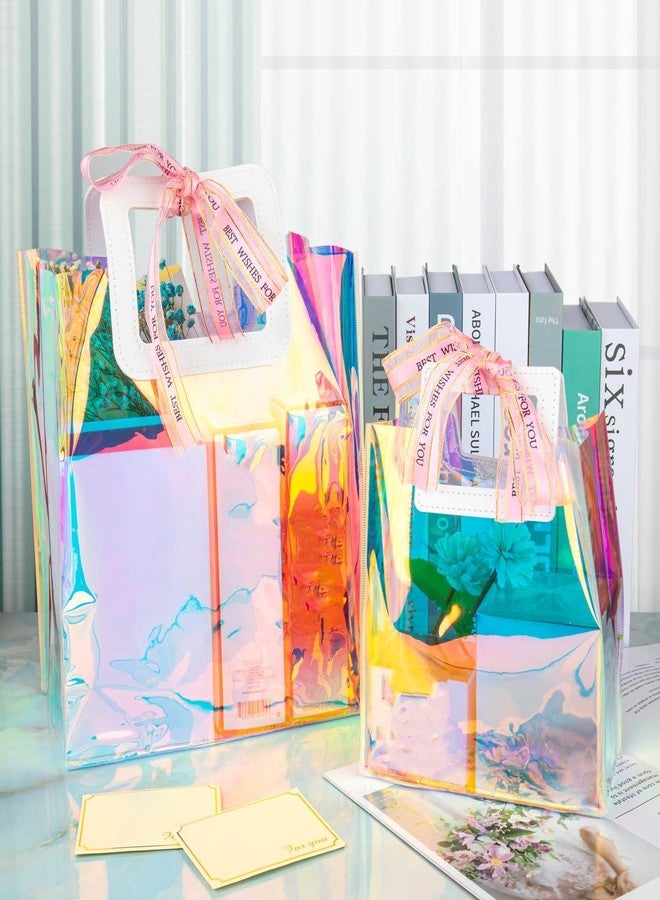 Caleihd Holographic Small Gift Bags 2 Pack 7.9 * 7.1 * 3.9 Inch with Handles for Women, Girls, Birthday, Christmas, Bachelorette Party Favors, Shopping Reusable Clear Gift Wrap Bag - Image 5