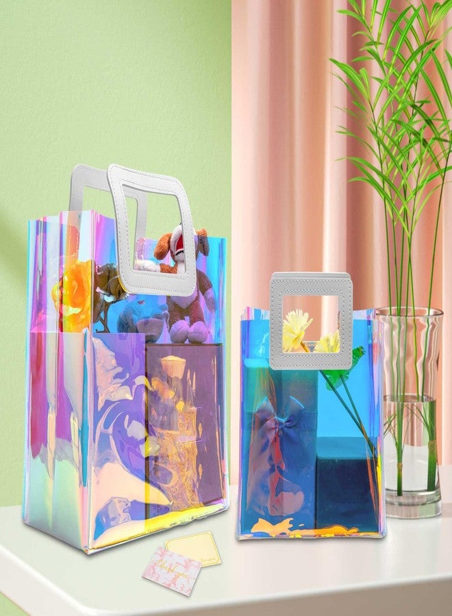 Caleihd Holographic Small Gift Bags 2 Pack 7.9 * 7.1 * 3.9 Inch with Handles for Women, Girls, Birthday, Christmas, Bachelorette Party Favors, Shopping Reusable Clear Gift Wrap Bag - Image 4