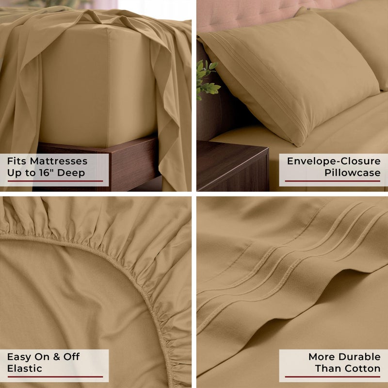 mellanni King Size Sheet Set - 4 Piece Iconic Collection Bedding Sheets And Pillowcases - Luxury  Extra Soft  Cooling Bed Sheets - Deep Pocket Up To 16 Inch - Wrinkle  Fade  Stain Resistant  King  Gold - Image 5