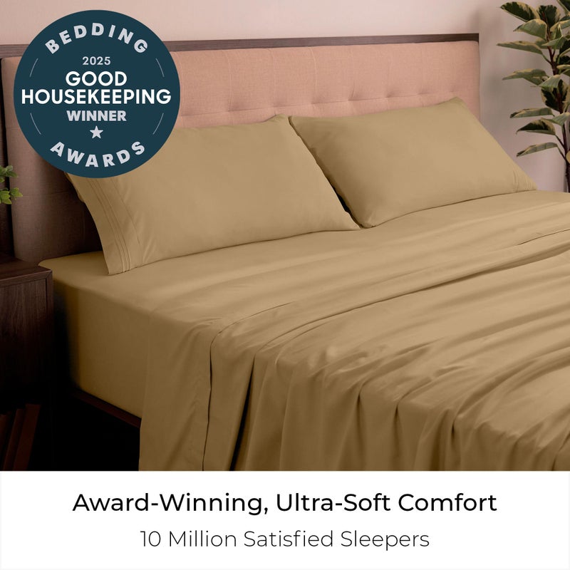 mellanni King Size Sheet Set - 4 Piece Iconic Collection Bedding Sheets And Pillowcases - Luxury  Extra Soft  Cooling Bed Sheets - Deep Pocket Up To 16 Inch - Wrinkle  Fade  Stain Resistant  King  Gold - Image 2