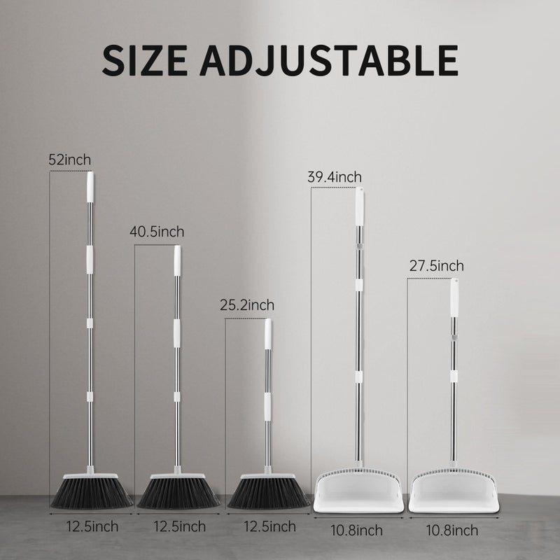 OPTTIDI Broom with Dustpan Combo Set, Hand Broom and Dustpan Set for Sweeping Indoor Angle Broom for Home Office Kitchen Lobby Floor Pet Hair Indoor&Outdoor Cleaning (White&Gray) - Image 2