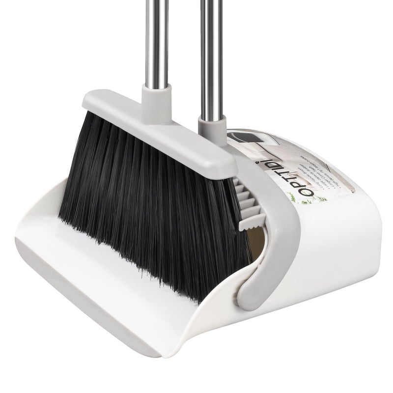 OPTTIDI Broom with Dustpan Combo Set, Hand Broom and Dustpan Set for Sweeping Indoor Angle Broom for Home Office Kitchen Lobby Floor Pet Hair Indoor&Outdoor Cleaning (White&Gray) - Image 1