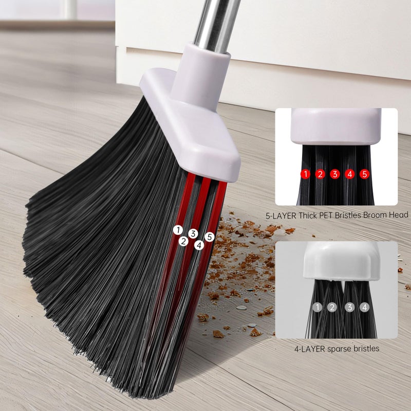 OPTTIDI Broom with Dustpan Combo Set, Hand Broom and Dustpan Set for Sweeping Indoor Angle Broom for Home Office Kitchen Lobby Floor Pet Hair Indoor&Outdoor Cleaning (White&Gray) - Image 5