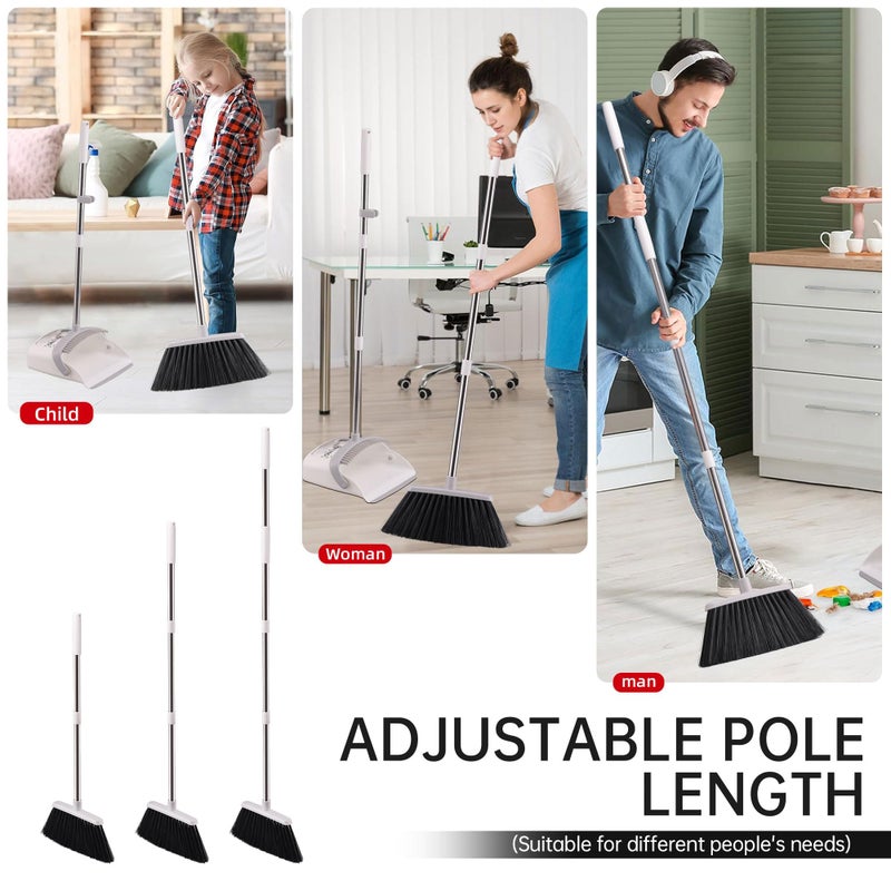 OPTTIDI Broom with Dustpan Combo Set, Hand Broom and Dustpan Set for Sweeping Indoor Angle Broom for Home Office Kitchen Lobby Floor Pet Hair Indoor&Outdoor Cleaning (White&Gray) - Image 3