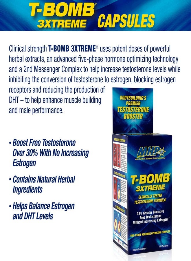 Maximum Human Performance MHP T-Bomb 3xtreme Clinically Tested, Testosterone Booster for Men, Increase Libido, 168 Count - Image 2