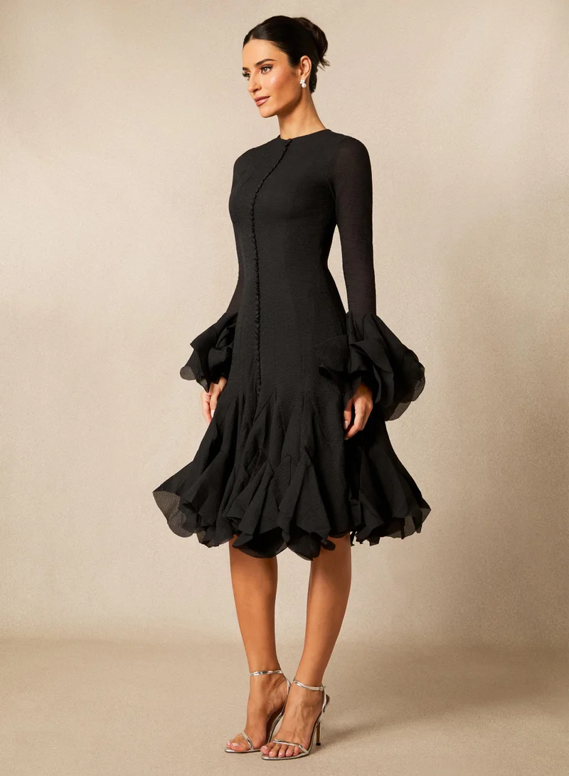 سنفير Gloria Long Sleeve Flared Hem Midi Dress