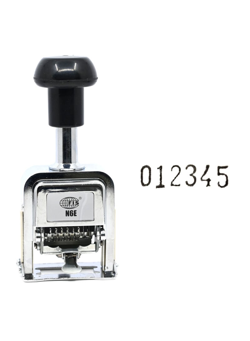 FIS آلة ترقيم FIS شديدة التحمل مكونة من 6 أرقام مع زجاجة حبر و2 وسادة جافة، أوتوماتيكية، لون كروم إنجليزي -FSNMN6E - Image 2