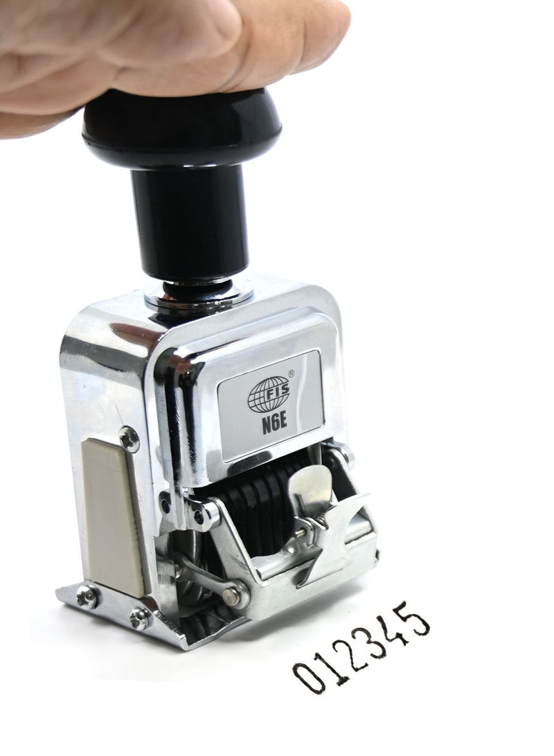 FIS آلة ترقيم FIS شديدة التحمل مكونة من 6 أرقام مع زجاجة حبر و2 وسادة جافة، أوتوماتيكية، لون كروم إنجليزي -FSNMN6E - Image 4