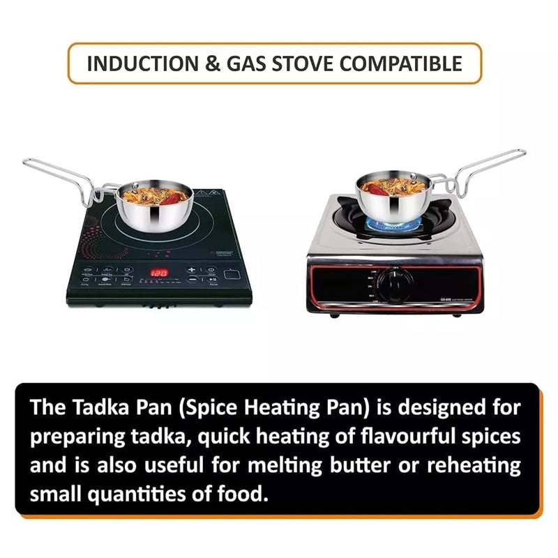 Stainless Steel Induction Base Tadka Pan for Home Kitchen Restaurants Hotels Dia125cm Cap 400ml - Image 4