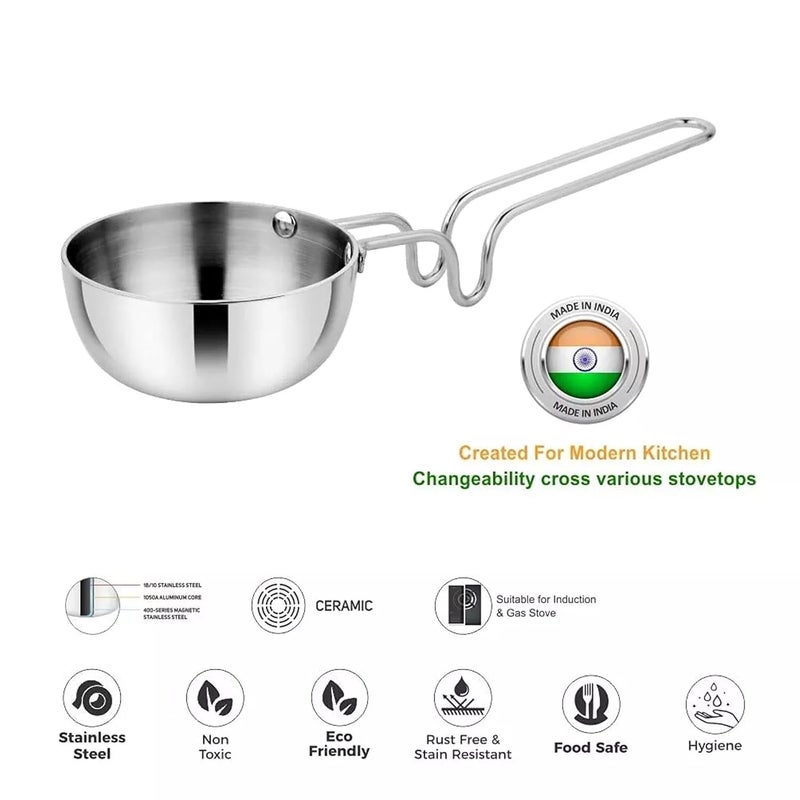 Stainless Steel Induction Base Tadka Pan for Home Kitchen Restaurants Hotels Dia125cm Cap 400ml - Image 3