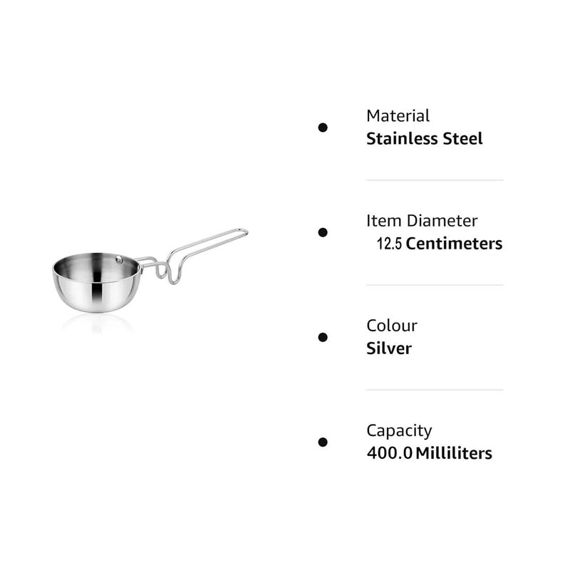 Stainless Steel Induction Base Tadka Pan for Home Kitchen Restaurants Hotels Dia125cm Cap 400ml - Image 5