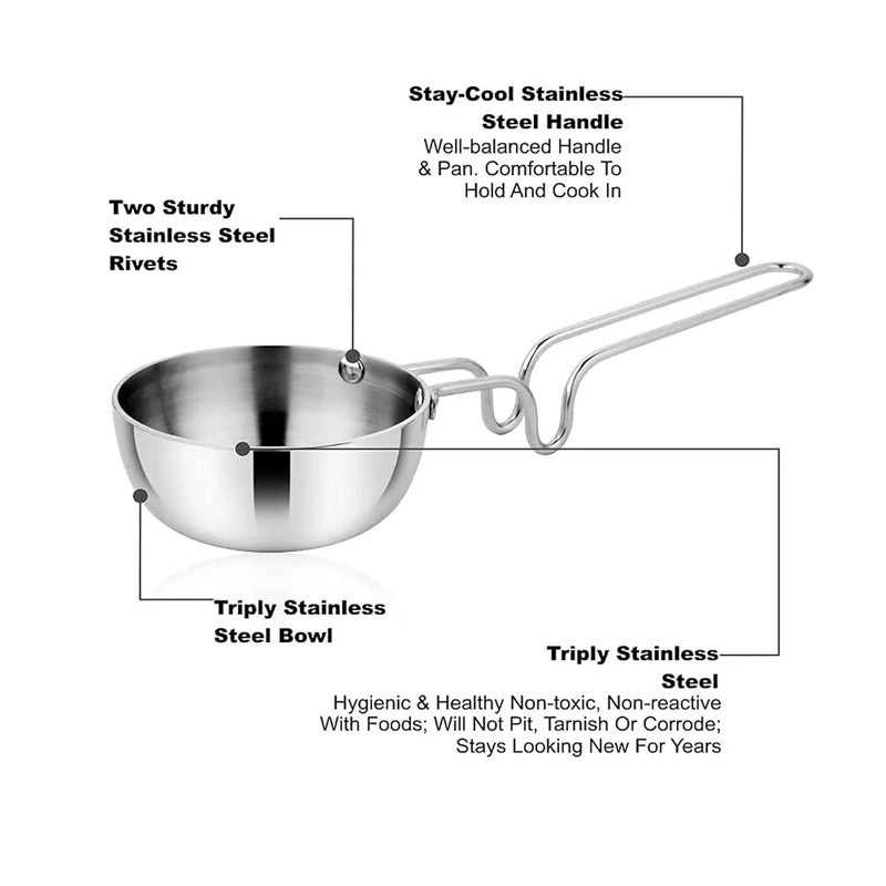 Stainless Steel Induction Base Tadka Pan for Home Kitchen Restaurants Hotels Dia125cm Cap 400ml - Image 2