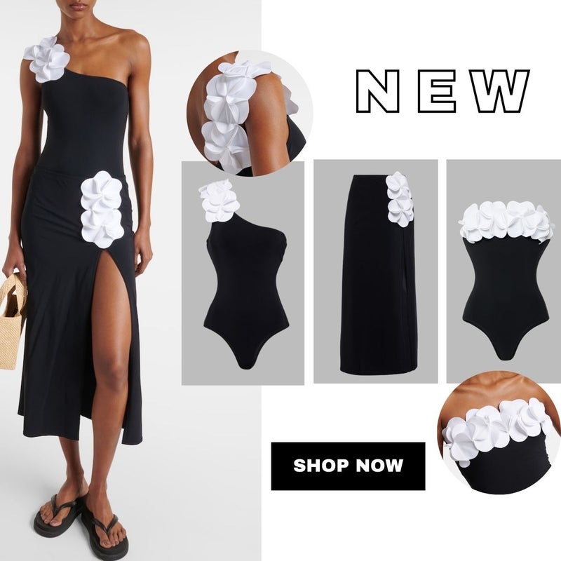 3D Flower Tube Top Stereo Flower One-Shoulder One-Piece Swimsuit Skirt Suit 2024 Swimsuit New Style - Image 2