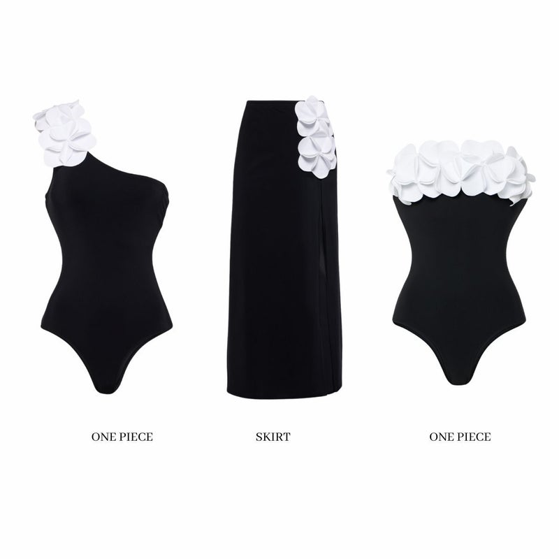 3D Flower Tube Top Stereo Flower One-Shoulder One-Piece Swimsuit Skirt Suit 2024 Swimsuit New Style - Image 3